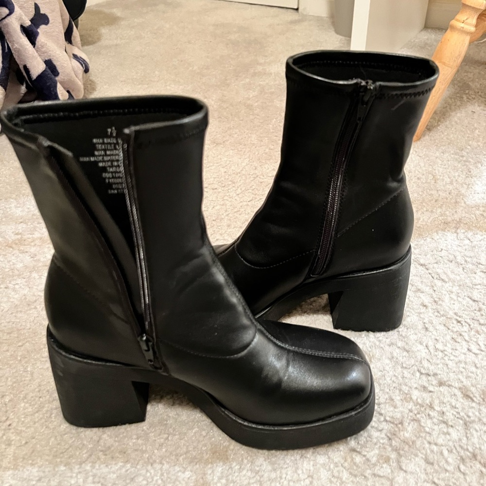 A New Day; black heeled booties; size 7 1/2.
